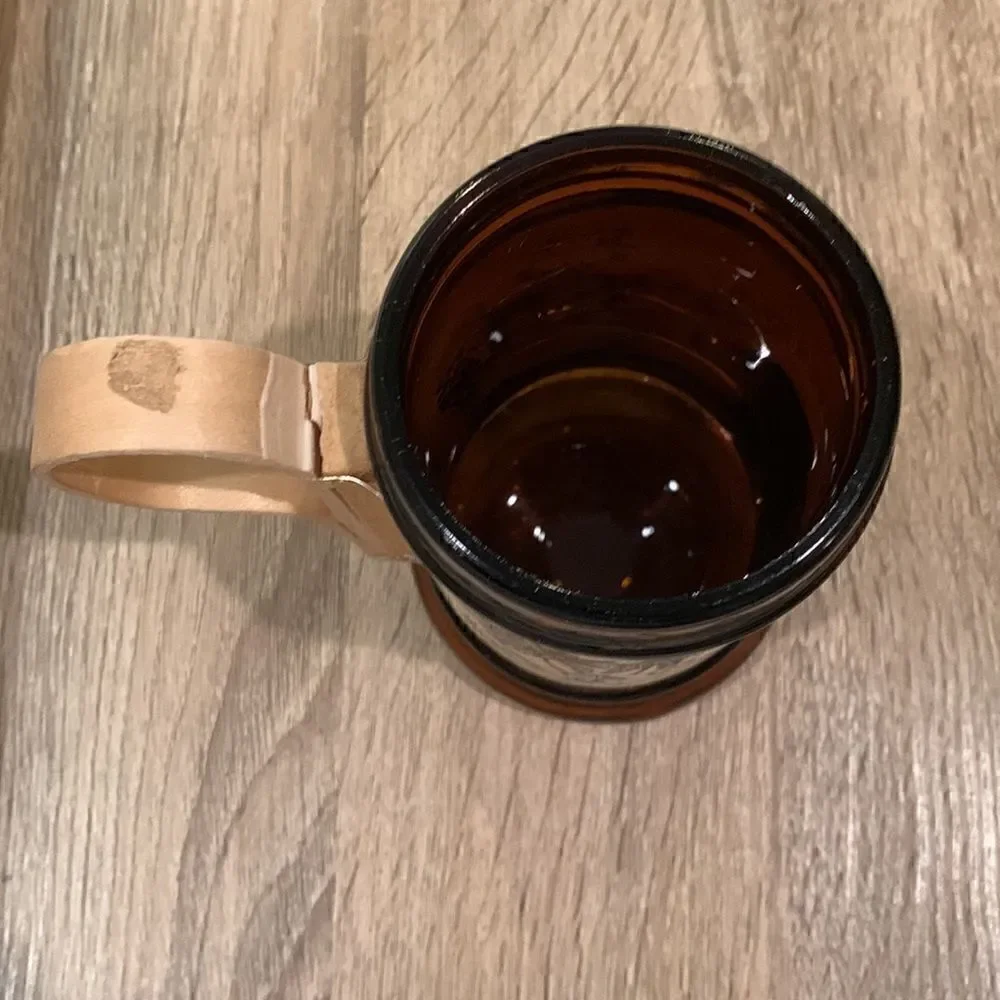 Vintage Florida Mug‎ Sun Destination Brown Amber Glass & Wood Beer Mug